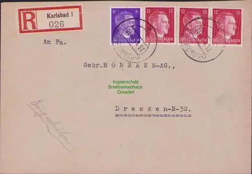 B17451 Einschreiben R-Brief 026 an Gebr. Hörmann A.-G. Karlsbad 1943