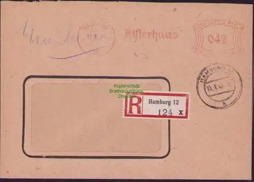 B17449 Einschreiben R-Brief an Gebr. Hörmann A.-G. Hamburg 12 Alsterhaus 1943