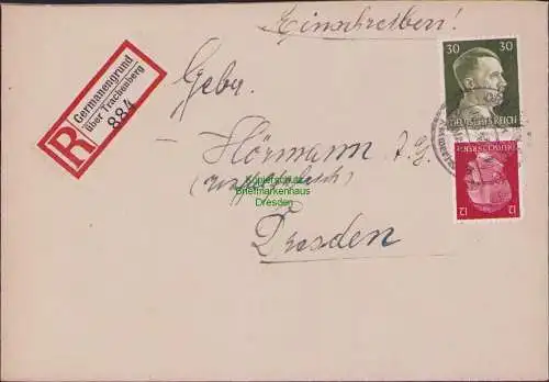 B17445 Einschreiben R-Brief 884 an Gebr. Hörmann A.-G. Germanengrund  1943