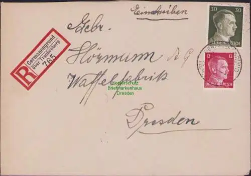 B17442 Einschreiben R-Brief 765 an Gebr. Hörmann A.-G. Germanengrund über 1942