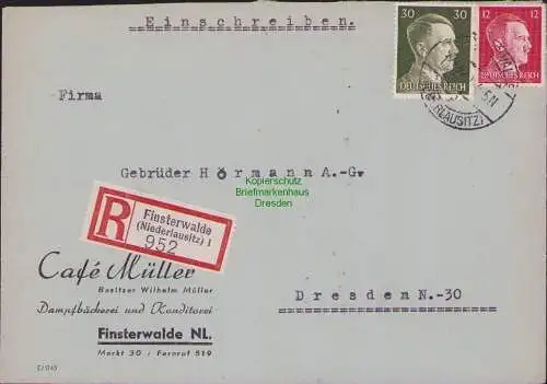 B17432 Einschreiben R-Brief Gebr. Hörmann A.-G. Finsterwalde Niederlausitz 1942