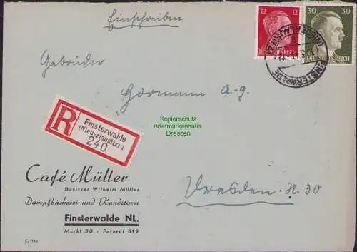 B17431 Einschreiben R-Brief Gebr. Hörmann A.-G. Finsterwalde Niederlausitz 1943