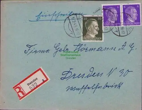 B17417 Einschreiben R-Brief 532 an Gebr. Hörmann A.-G. Bunzlau 1943 Bunzlau 1943