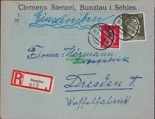 B17416 Einschreiben R-Brief 913 an Gebr. Hörmann A.-G. Bunzlau 1943