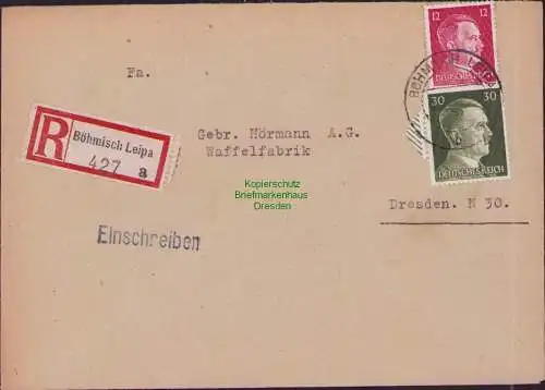 B17413 Einschreiben R-Brief an Gebr. Hörmann A.-G. Böhmisch Leipa 1943