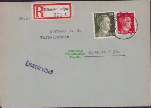 B17412 Einschreiben R-Brief an Gebr. Hörmann A.-G. Böhmisch Leipa 1943