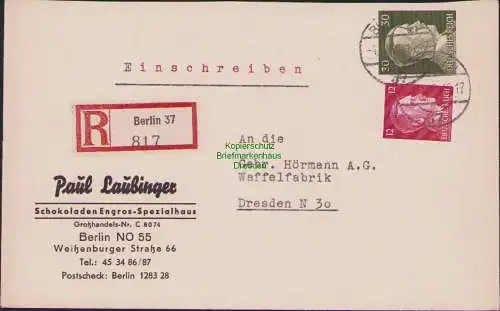 B17405 Einschreiben R-Brief an Gebr. Hörmann A.-G. Berlin 37 1942