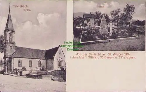 160491 AK Triembach 1918 Grab Kirche Von der Schlacht am 18. August 1914