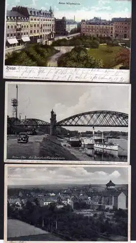 94407 3 AK Riesa Kaiser Wilhelmplatz 1902 Wasserturm 1930 Elbbrücke Dampfschiff