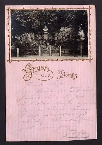 95028 AK Dömitz 1900 Foto Denkmal auf Gruss aus Karte