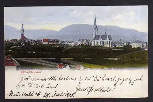 94646 AK Edenkoben 1913 Panorama 2 Kirchen