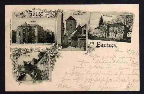 92156 AK Bautzen 1899 Alte Realschule Eselsberg Theater Nicolai Turm