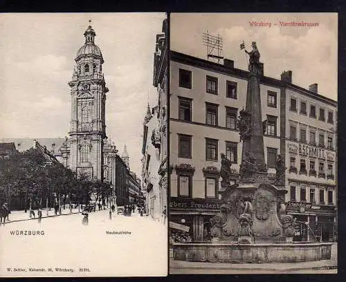 92332 2 AK Würzburg Neubaukirche Vierröhrernbrunnen Wäsche Schmidt