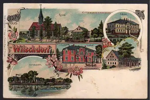 71142 Wilschdorf Litho 1909 Gasthof Erbgericht Schule