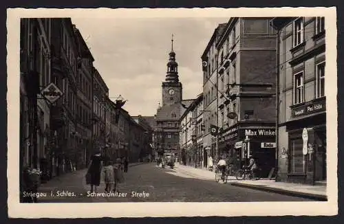 64630 AK Striegau Schlsien Schweidnitzer Straße ca.1935 Reklameschild Nora Radio