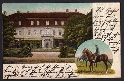 64646 AK Graditz b. Torgau Schloß Pferde Reiter 1903 Gestüt