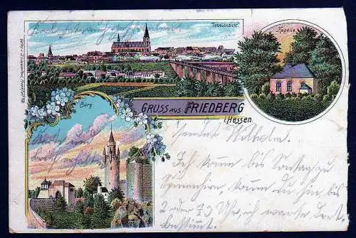 64816 AK Friedberg Hessen Litho 1903 Burg Kapelle Total