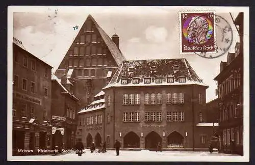 64768 AK Meissen Kleinmarkt Stadtbücherei 1933