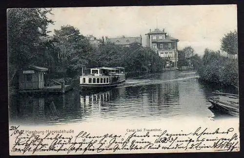 63683 AK Hamburg Harvestehude Canal bei Frauental Anlegestelle Schiff 1902