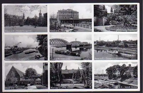 62385 AK Riesa Hindenburgplatz Bahnhof Schloss Gröba Kloster 1938