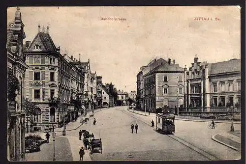 62503 AK Zittau Bahnhofstraße Straßenbahn 1908