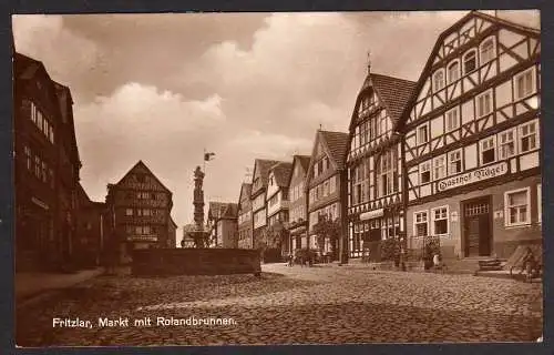 50464 AK Fritzlar Markt Rolandbrunnen Gashof Nägel 1928