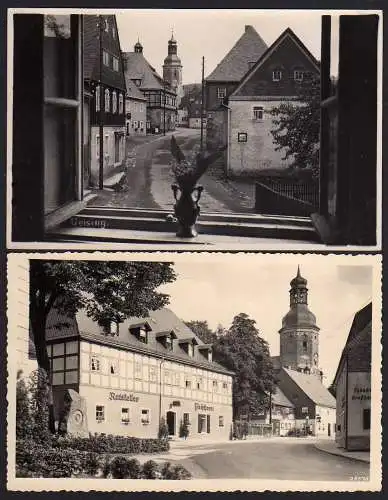 50608 2 AK Geising Straße Schild Schule Ratskeller Fleischerei um 1940