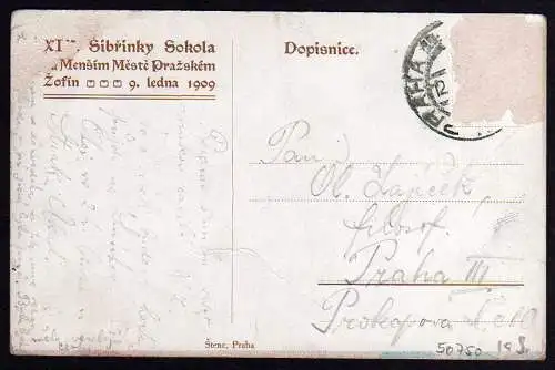 50750 AK Praha Sibrinky Sokola Mensim Meste Prazskem Zofin 9. ledna 1909