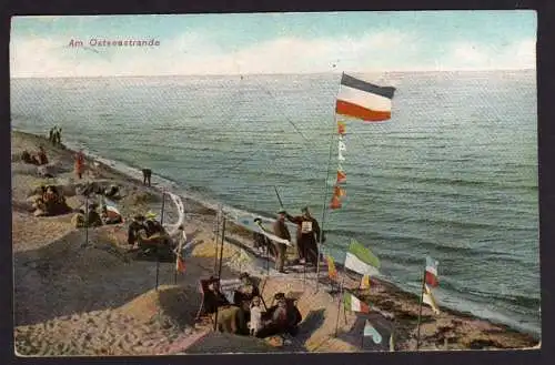 44695 AK Kellenhusen Ostsee 1906 Am Ostseestrande Sandburgen Fahnen Flaggen