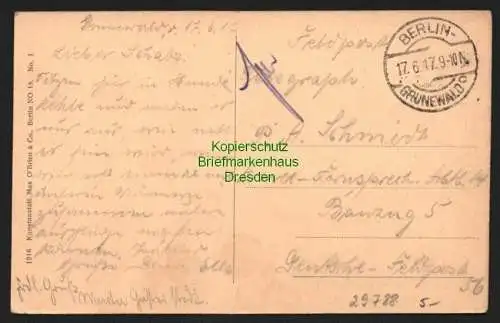 29788 AK Berlin Grunewald Hundekehle Restaurant 1917 Feldpost