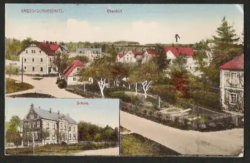 25593 AK Gross Schweidnitz Oberdorf Schule 1919, gelaufen 1919