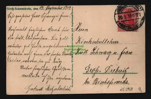 25593 AK Gross Schweidnitz Oberdorf Schule 1919, gelaufen 1919