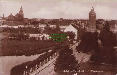 156369 AK Malchin Meckl. Schweiz Panorama 1931 Kirche Stadtturm