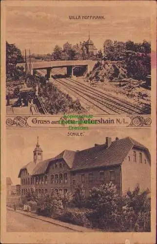 156336 AK Neu Petershain N.-L. 1927 Schule Villa Hoffmann an der Eisenbahnbrücke