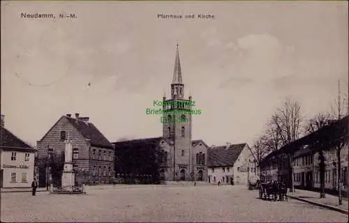 156866 AK Neudamm Neumark N.-M. Pfarrhaus und Kirche 1917 Schlächterei W. Müller