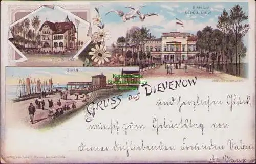 156437 AK Dievenow Dziwnow Litho 1895 Kurhaus Villa Silvana Strand