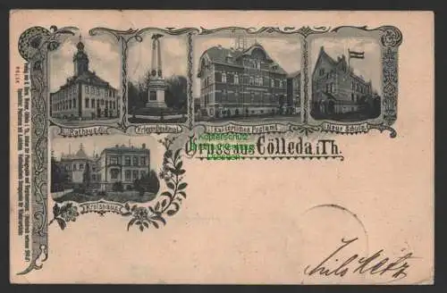 154371 AK Cölleda Kölleda 1905 Rathaus Denkmal Postamt Neue Schule Kreishaus