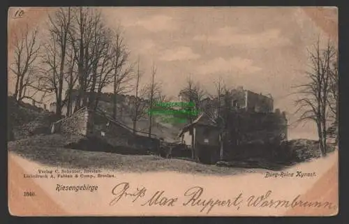 154396 AK Riesengebirge Burg Ruine Kynast Hermsdorf 1899