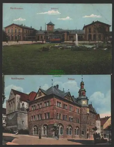 154325 2 AK Nordhausen Bahnhof um 1910 Rathaus