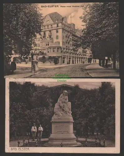 154441 2 AK Bad Elster Palast Hotel Wettiner Hof Denkmal Bahnpost Reichenbach