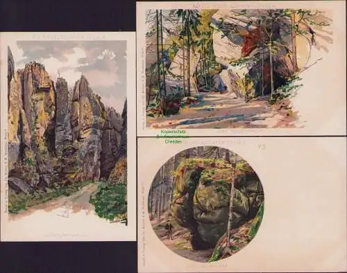 154557 3 AK Wekelsdorfer Felsen Litho Künstlerkarte um 1900 Domplatz Löwenköpfe