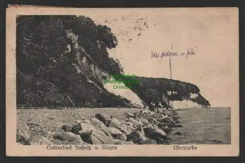 154257 AK Ostseebad Saßnitz a. Rügen Uferpartie 1923 Bahnpost Berlin - Sassnitz