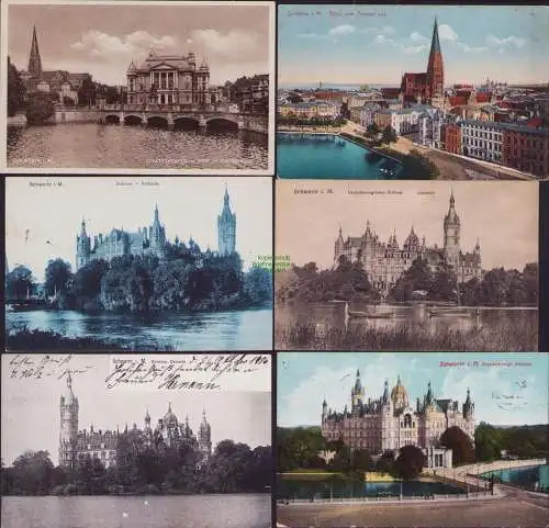 153551 6 AK Schwerin i. M. Schloss 1910 Ostseite 1908 Staatstheater 1939