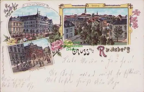 153620 AK Litho Postamt Radeberg Hotel zum Kaiserhof 1898