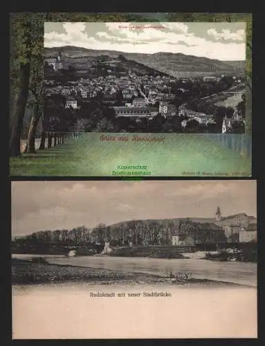 150231 2 AK Rudolstadt um 1900 neue Stadtbrücke Blick von der Justinshöhe