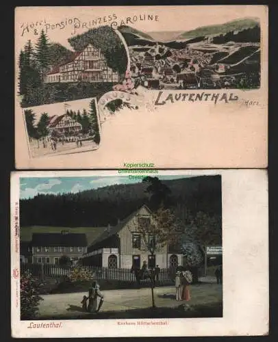 150239 2 AK Lautenthal im Harz Litho Hotel & Pension Prinzess Caroline um 1900