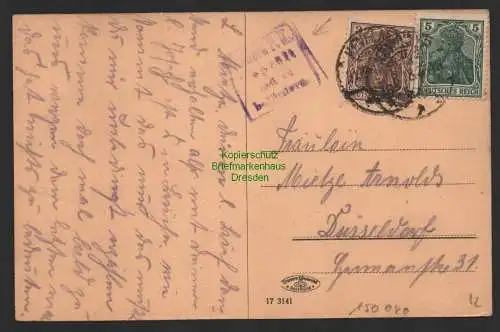 150040 AK Geldern an der Niers 1918 Zensur Rechteckstempel