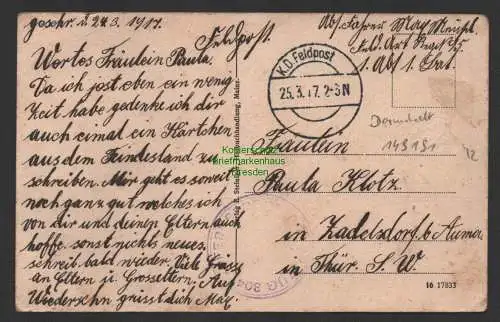 149191 AK Darmstadt Rheinstraße Feldpost 1917 Zensur Ortsname geschwärzt