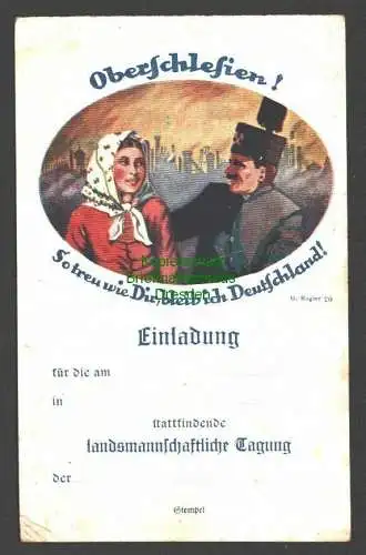 146019 AK Oberschlesien 1920 Künstlerkarte Abstimmung Einladung Tagung