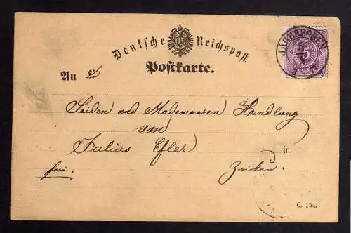 B1328 Sachsen Postkarte nachverwendeter Sachsen Stempel Jägersgrün 1877 auf DR P